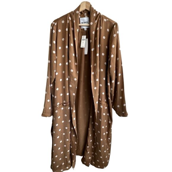 NWT ANTHROPOLOGIE x BB DAKOTA Deedra Kimono Sz XL Brown White Polka Dot Duster - Picture 2 of 13